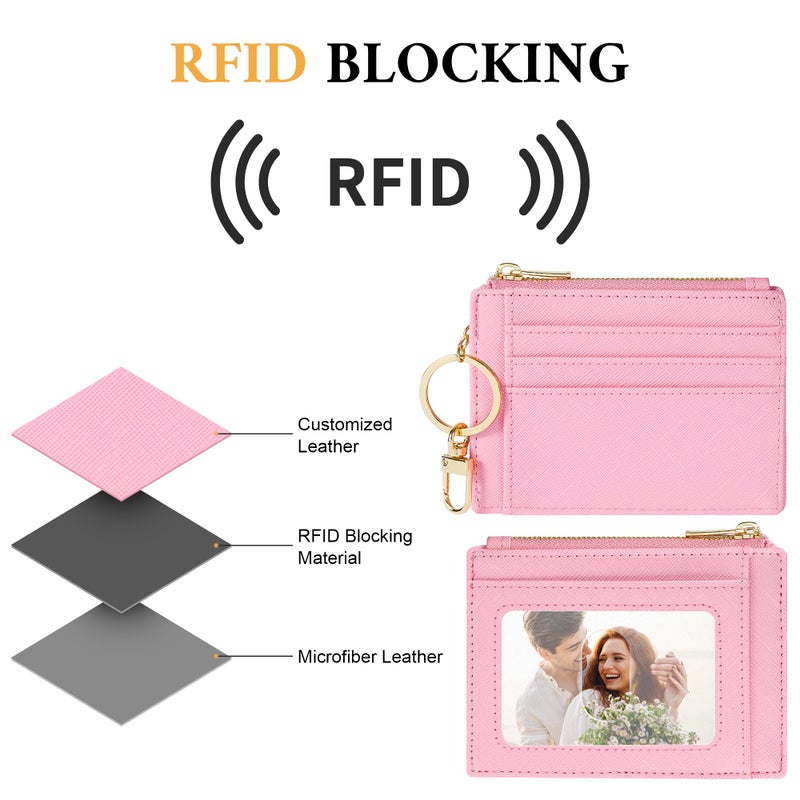 Sodsay RFID Wallet Women Card Case Slim Front Pocket Wallet for Women Credit Card Holder with Keychain(CH Pink) - Image 5